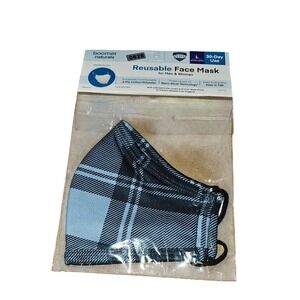 Boomer Naturals Reusable Face Mask Blue Black Plaid Nano-Silver Large 626,628